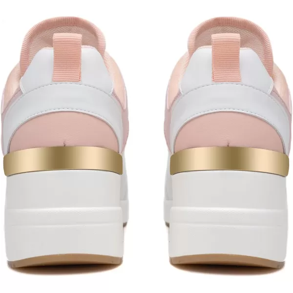 High Heeld Wedge Sneakers for Women  Ladies Hidden Sneakers Lace Up Shoes Best Chioce for Casual and Daily Wear174whitepink
