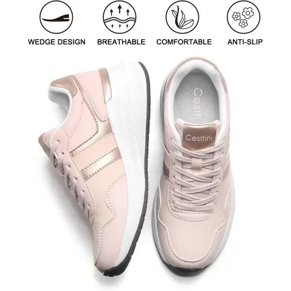 High Heeld Wedge Sneakers for Women  Ladies Hidden Sneakers Lace Up Shoes Best Chioce for Casual and Daily Wear175pink
