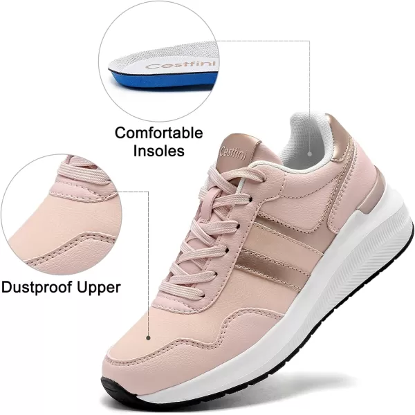 High Heeld Wedge Sneakers for Women  Ladies Hidden Sneakers Lace Up Shoes Best Chioce for Casual and Daily Wear175pink