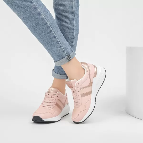 High Heeld Wedge Sneakers for Women  Ladies Hidden Sneakers Lace Up Shoes Best Chioce for Casual and Daily Wear175pink