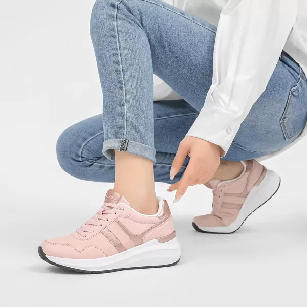 High Heeld Wedge Sneakers for Women  Ladies Hidden Sneakers Lace Up Shoes Best Chioce for Casual and Daily Wear175pink