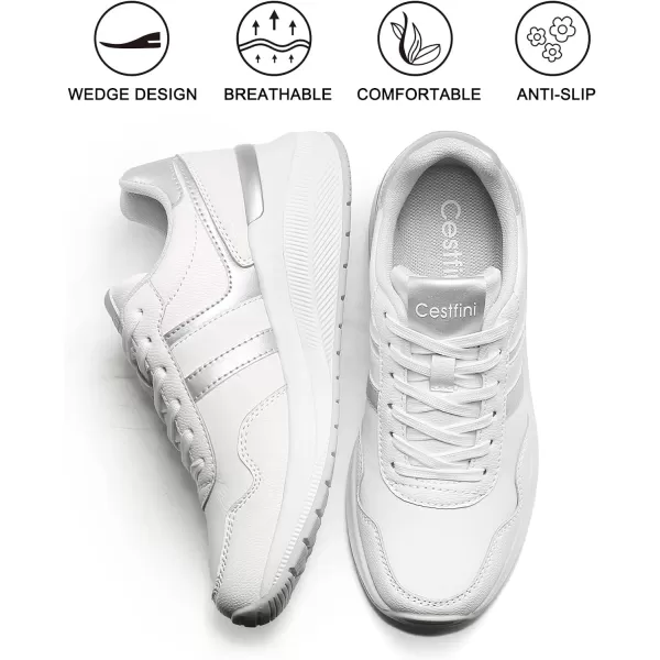 High Heeld Wedge Sneakers for Women  Ladies Hidden Sneakers Lace Up Shoes Best Chioce for Casual and Daily Wear175white