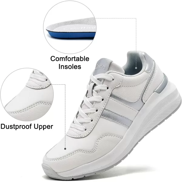 High Heeld Wedge Sneakers for Women  Ladies Hidden Sneakers Lace Up Shoes Best Chioce for Casual and Daily Wear175white