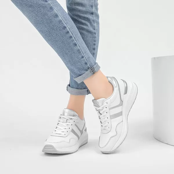 High Heeld Wedge Sneakers for Women  Ladies Hidden Sneakers Lace Up Shoes Best Chioce for Casual and Daily Wear175white