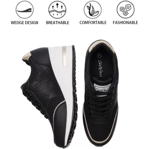 High Heeld Wedge Sneakers for Women  Ladies Hidden Sneakers Lace Up Shoes Best Chioce for Casual and Daily WearBlack Canvas