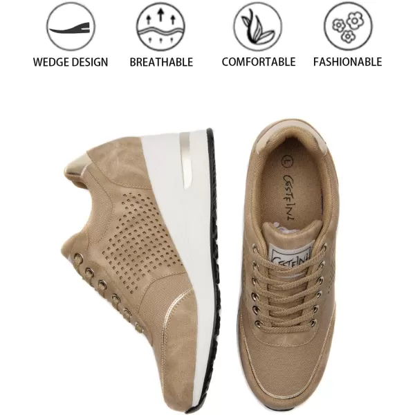 High Heeld Wedge Sneakers for Women  Ladies Hidden Sneakers Lace Up Shoes Best Chioce for Casual and Daily WearKhaki Canvas