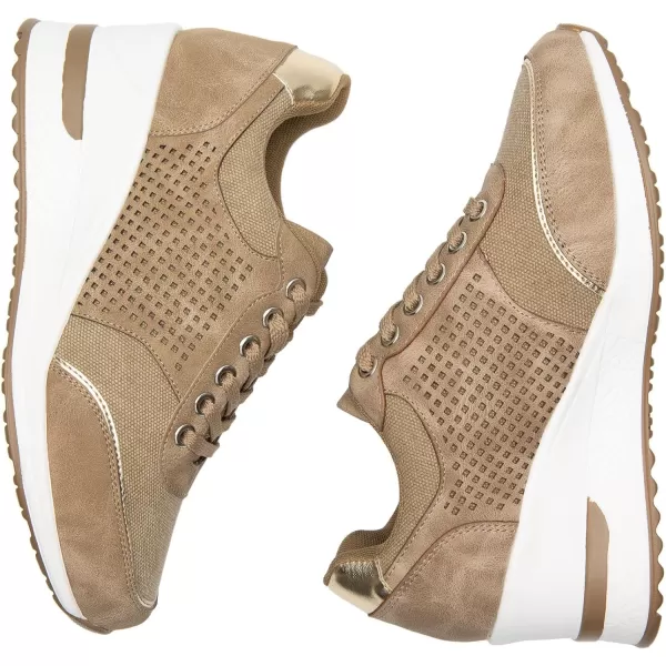 High Heeld Wedge Sneakers for Women  Ladies Hidden Sneakers Lace Up Shoes Best Chioce for Casual and Daily WearKhakif