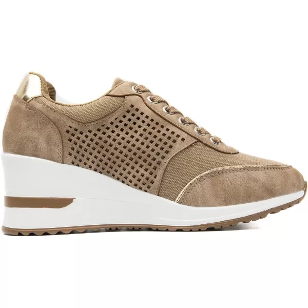 High Heeld Wedge Sneakers for Women  Ladies Hidden Sneakers Lace Up Shoes Best Chioce for Casual and Daily WearKhakif