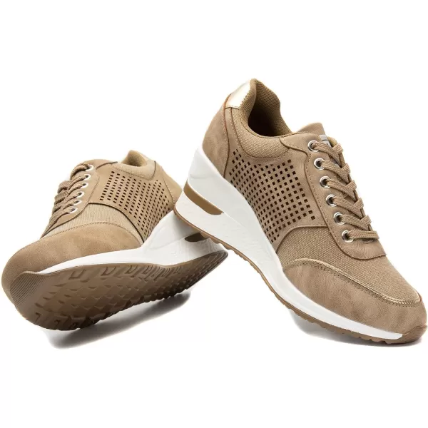 High Heeld Wedge Sneakers for Women  Ladies Hidden Sneakers Lace Up Shoes Best Chioce for Casual and Daily WearKhakif