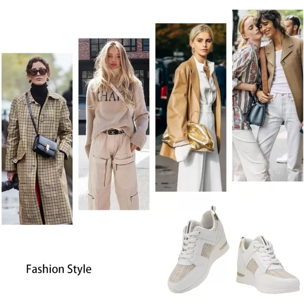 High Heeld Wedge Sneakers for Women  Ladies Hidden Sneakers Lace Up Shoes Best Chioce for Casual and Daily WearRtw11beigewhite