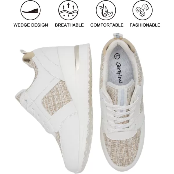 High Heeld Wedge Sneakers for Women  Ladies Hidden Sneakers Lace Up Shoes Best Chioce for Casual and Daily WearRtw11beigewhite