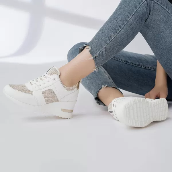 High Heeld Wedge Sneakers for Women  Ladies Hidden Sneakers Lace Up Shoes Best Chioce for Casual and Daily WearRtw11beigewhite