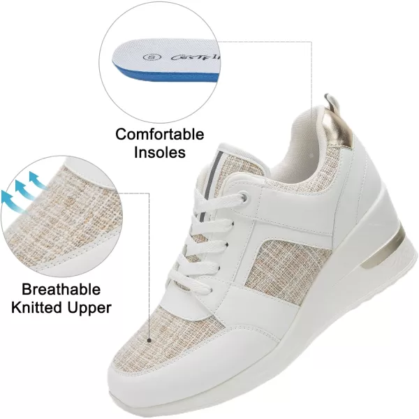 High Heeld Wedge Sneakers for Women  Ladies Hidden Sneakers Lace Up Shoes Best Chioce for Casual and Daily WearRtw11beigewhite