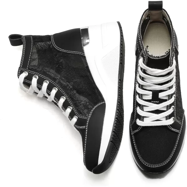 High Heeld Wedge Sneakers for Women  Ladies Hidden Sneakers Lace Up Shoes Best Chioce for Casual and Daily WearSpringblack