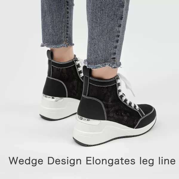 High Heeld Wedge Sneakers for Women  Ladies Hidden Sneakers Lace Up Shoes Best Chioce for Casual and Daily WearSpringblack