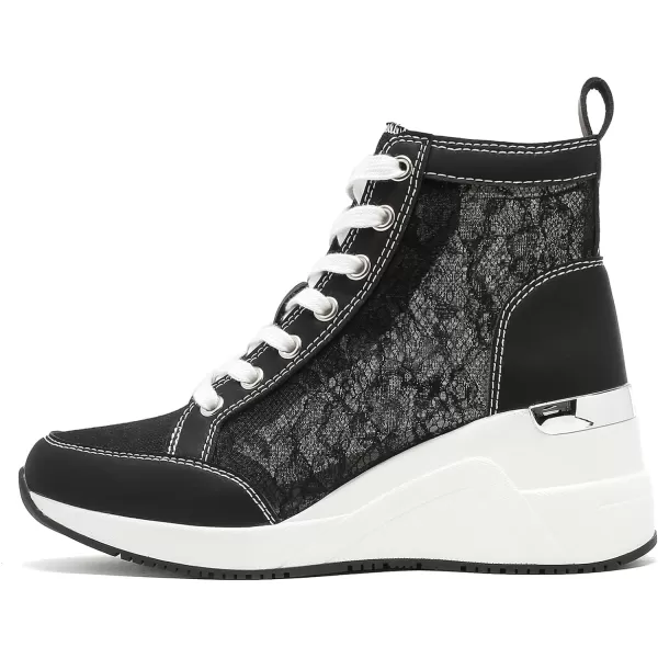 High Heeld Wedge Sneakers for Women  Ladies Hidden Sneakers Lace Up Shoes Best Chioce for Casual and Daily WearSpringblack