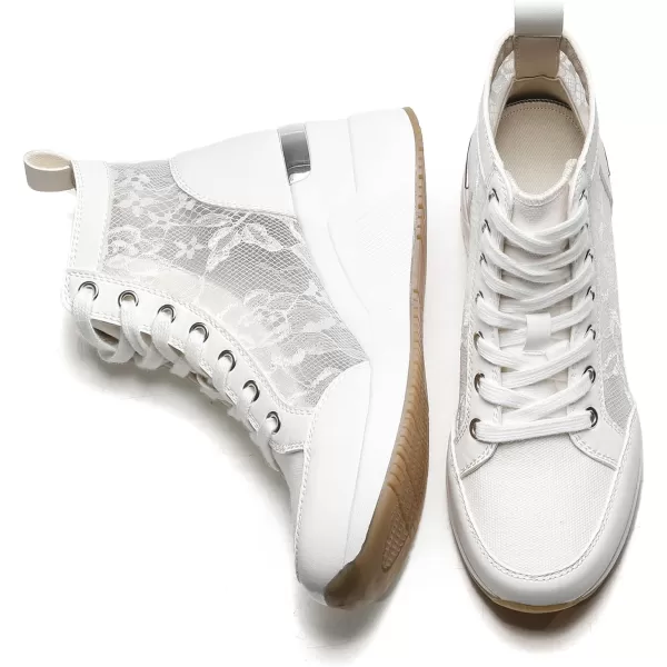 High Heeld Wedge Sneakers for Women  Ladies Hidden Sneakers Lace Up Shoes Best Chioce for Casual and Daily WearSpringwhite