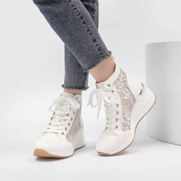 High Heeld Wedge Sneakers for Women  Ladies Hidden Sneakers Lace Up Shoes Best Chioce for Casual and Daily WearSpringwhite