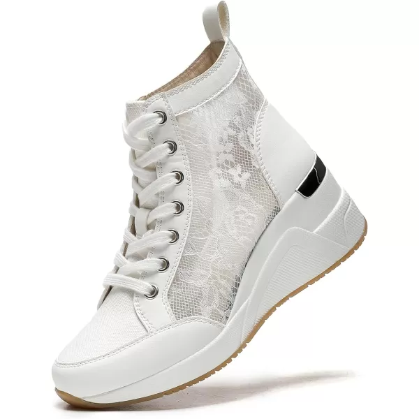 High Heeld Wedge Sneakers for Women  Ladies Hidden Sneakers Lace Up Shoes Best Chioce for Casual and Daily WearSpringwhite