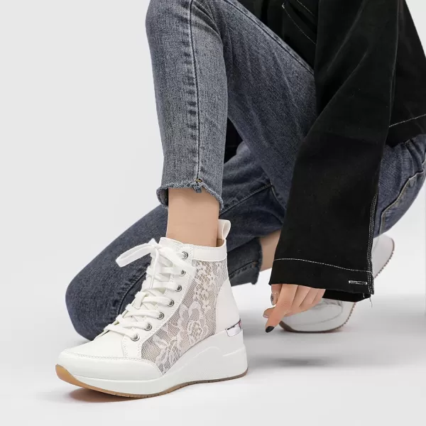 High Heeld Wedge Sneakers for Women  Ladies Hidden Sneakers Lace Up Shoes Best Chioce for Casual and Daily WearSpringwhite