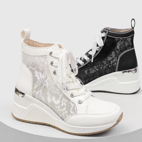 High Heeld Wedge Sneakers for Women  Ladies Hidden Sneakers Lace Up Shoes Best Chioce for Casual and Daily WearSpringwhite