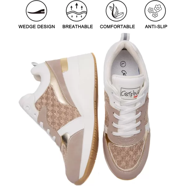 High Heeld Wedge Sneakers for Women  Ladies Hidden Sneakers Lace Up Shoes Best Chioce for Casual and Daily WearW142khaki