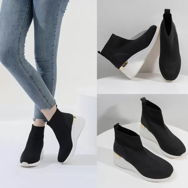High Heeld Wedge Sneakers for Women  Ladies Hidden Sneakers Lace Up Shoes Best Chioce for Casual and Daily WearW144black