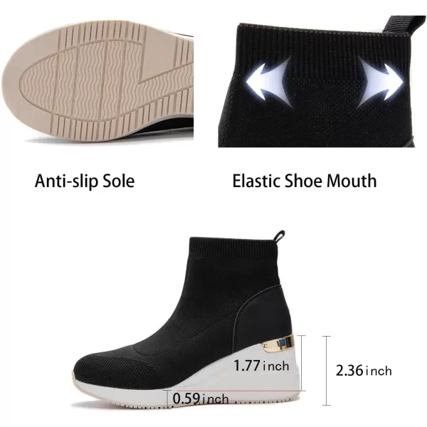 High Heeld Wedge Sneakers for Women  Ladies Hidden Sneakers Lace Up Shoes Best Chioce for Casual and Daily WearW144black