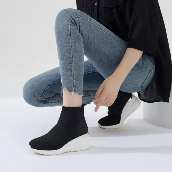 High Heeld Wedge Sneakers for Women  Ladies Hidden Sneakers Lace Up Shoes Best Chioce for Casual and Daily WearW144black
