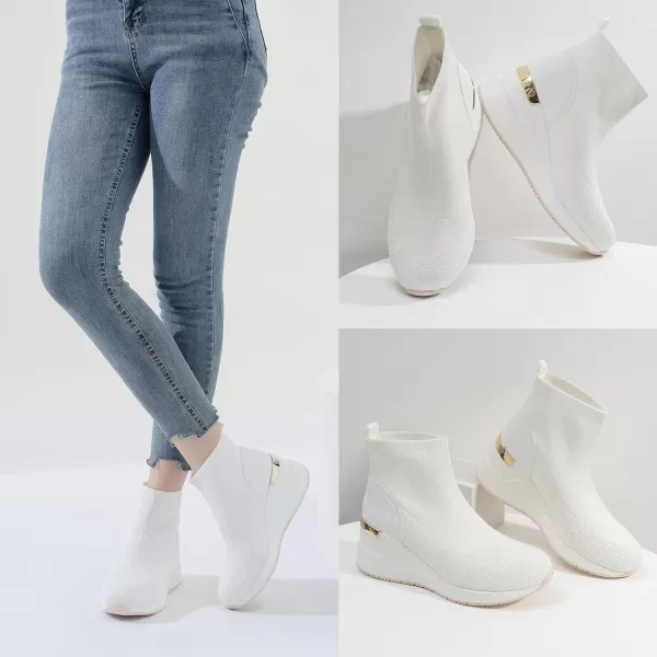 High Heeld Wedge Sneakers for Women  Ladies Hidden Sneakers Lace Up Shoes Best Chioce for Casual and Daily WearW144white