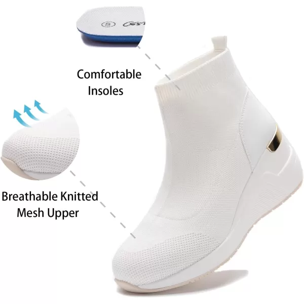 High Heeld Wedge Sneakers for Women  Ladies Hidden Sneakers Lace Up Shoes Best Chioce for Casual and Daily WearW144white