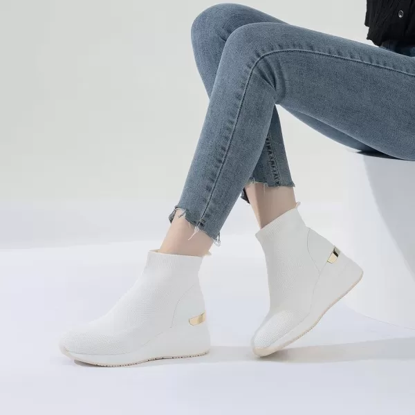 High Heeld Wedge Sneakers for Women  Ladies Hidden Sneakers Lace Up Shoes Best Chioce for Casual and Daily WearW144white