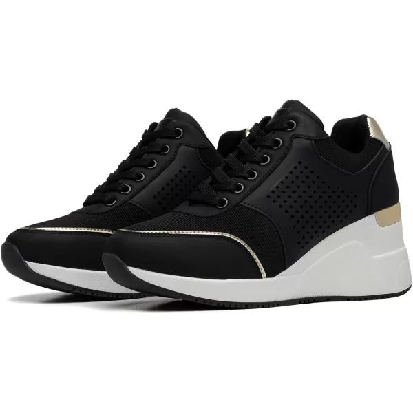 High Heeld Wedge Sneakers for Women  Ladies Hidden Sneakers Lace Up Shoes Best Chioce for Casual and Daily WearW145blackgold