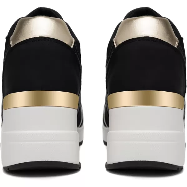 High Heeld Wedge Sneakers for Women  Ladies Hidden Sneakers Lace Up Shoes Best Chioce for Casual and Daily WearW145blackgold