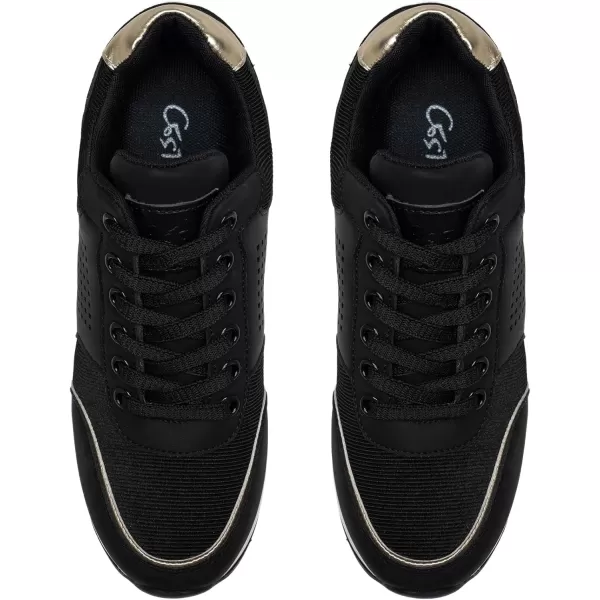 High Heeld Wedge Sneakers for Women  Ladies Hidden Sneakers Lace Up Shoes Best Chioce for Casual and Daily WearW145blackgold