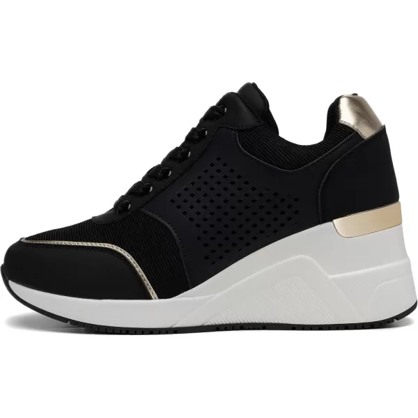 High Heeld Wedge Sneakers for Women  Ladies Hidden Sneakers Lace Up Shoes Best Chioce for Casual and Daily WearW145blackgold