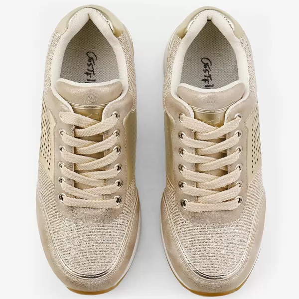 High Heeld Wedge Sneakers for Women  Ladies Hidden Sneakers Lace Up Shoes Best Chioce for Casual and Daily WearW145golden
