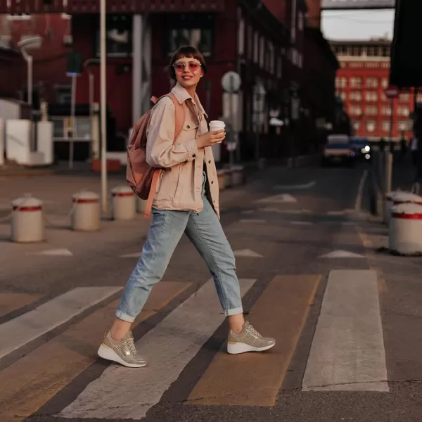 High Heeld Wedge Sneakers for Women  Ladies Hidden Sneakers Lace Up Shoes Best Chioce for Casual and Daily WearW145golden