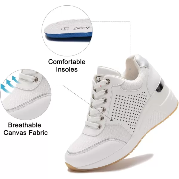 High Heeld Wedge Sneakers for Women  Ladies Hidden Sneakers Lace Up Shoes Best Chioce for Casual and Daily WearW145white