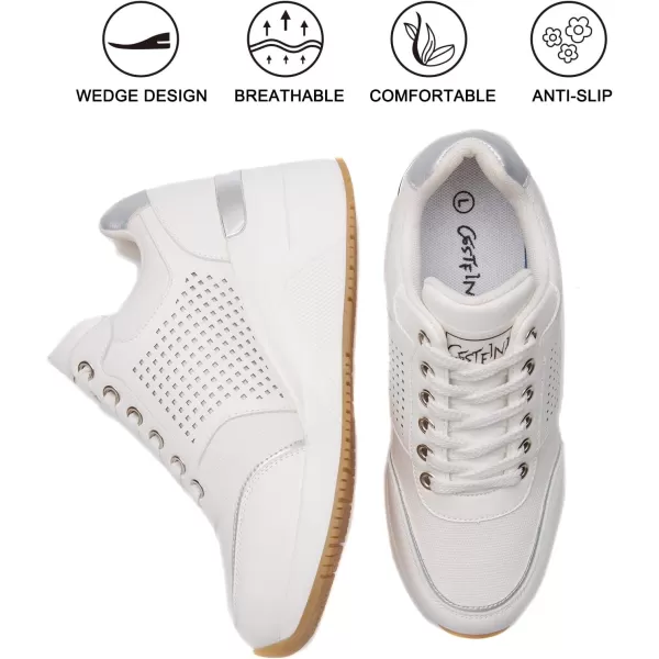 High Heeld Wedge Sneakers for Women  Ladies Hidden Sneakers Lace Up Shoes Best Chioce for Casual and Daily WearW145white