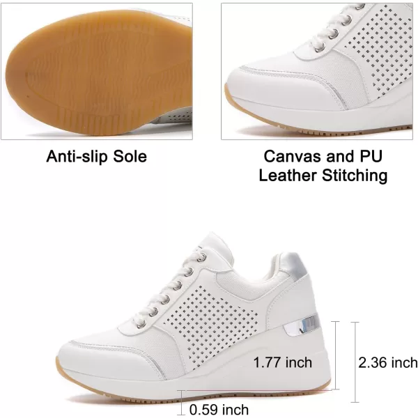 High Heeld Wedge Sneakers for Women  Ladies Hidden Sneakers Lace Up Shoes Best Chioce for Casual and Daily WearW145white