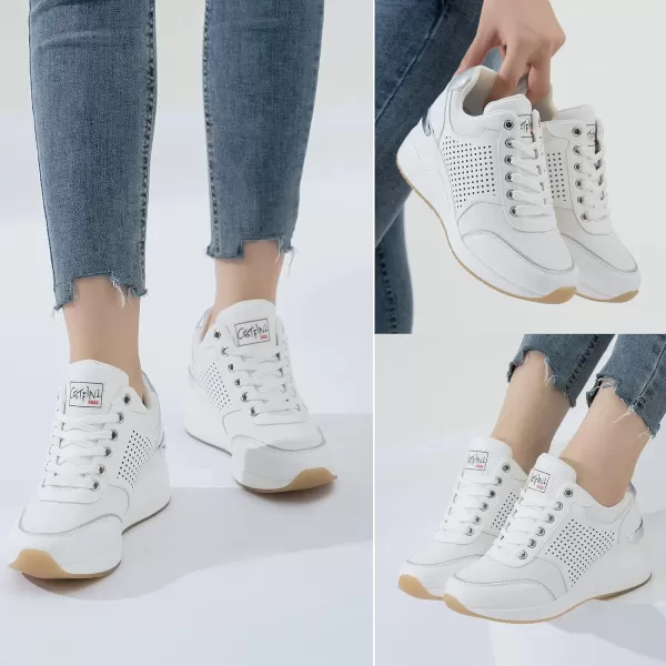 High Heeld Wedge Sneakers for Women  Ladies Hidden Sneakers Lace Up Shoes Best Chioce for Casual and Daily WearW145white