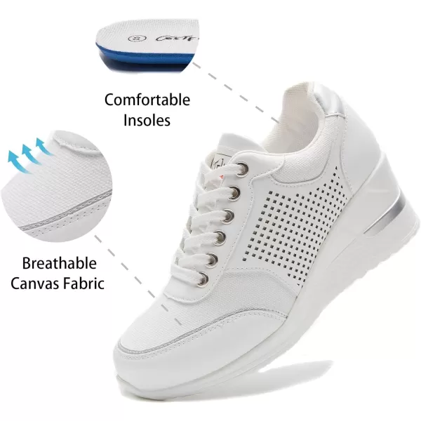 High Heeld Wedge Sneakers for Women  Ladies Hidden Sneakers Lace Up Shoes Best Chioce for Casual and Daily WearWhite Canvas