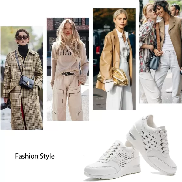 High Heeld Wedge Sneakers for Women  Ladies Hidden Sneakers Lace Up Shoes Best Chioce for Casual and Daily WearWhite Canvas