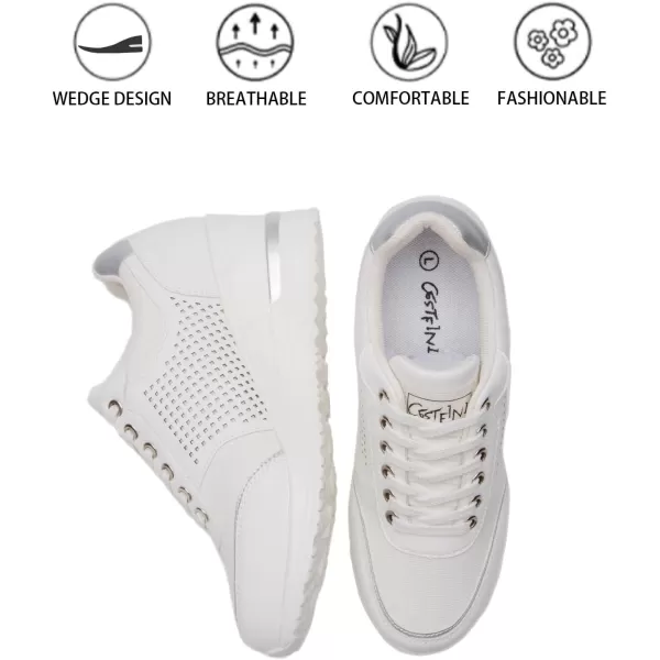 High Heeld Wedge Sneakers for Women  Ladies Hidden Sneakers Lace Up Shoes Best Chioce for Casual and Daily WearWhite Canvas