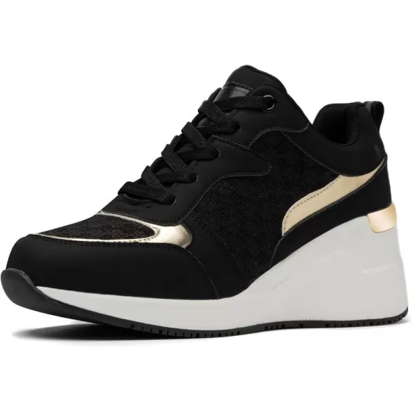 Cestfini Fashion Wedge Heeled Sneakers for Women Platform Sneakers NonSlip Women Wedge Tennis ShoesW142allblack