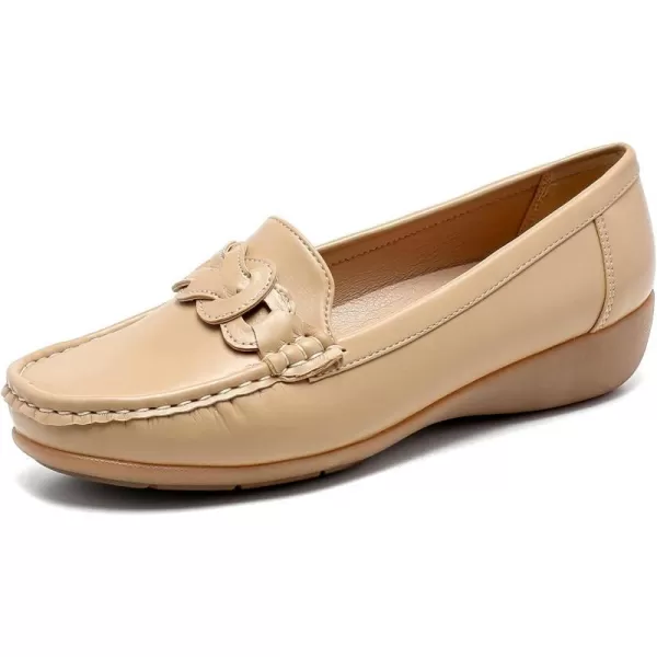 Cestfini Penny Loafers for Women Shoes Dressy Casual Wedge Heel Shoes Comfort for Work Slip On Braided Moccasins Driving Closed Toe ShoesBeige