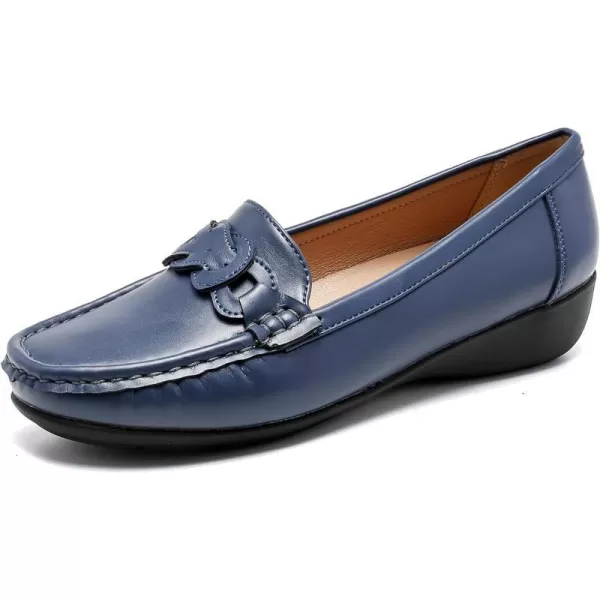 Cestfini Penny Loafers for Women Shoes Dressy Casual Wedge Heel Shoes Comfort for Work Slip On Braided Moccasins Driving Closed Toe ShoesNavy Blue