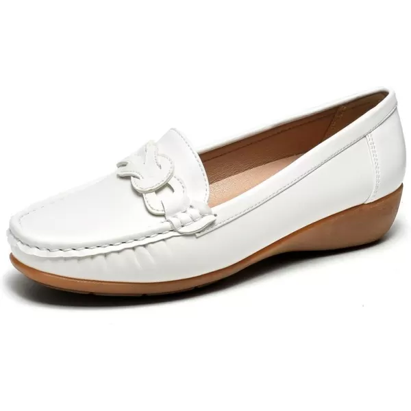 Cestfini Penny Loafers for Women Shoes Dressy Casual Wedge Heel Shoes Comfort for Work Slip On Braided Moccasins Driving Closed Toe ShoesWhite