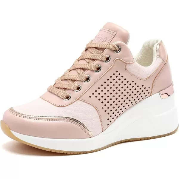 High Heeld Wedge Sneakers for Women  Ladies Hidden Sneakers Lace Up Shoes Best Chioce for Casual and Daily Wear145pink